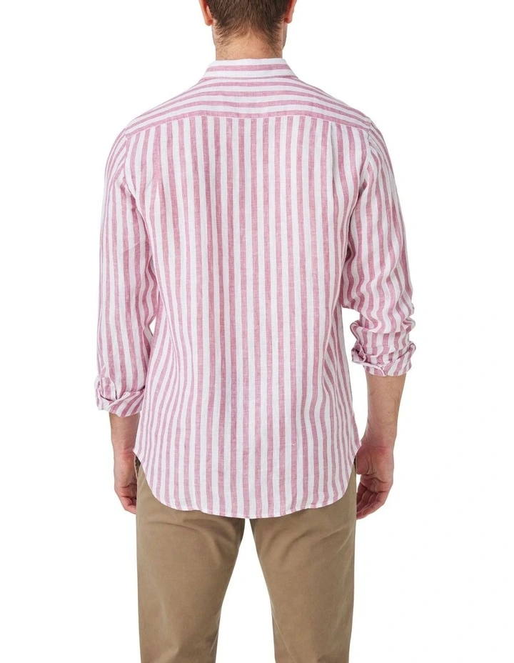 Sicily Long Sleeves Linen Stripe Shirt in Red