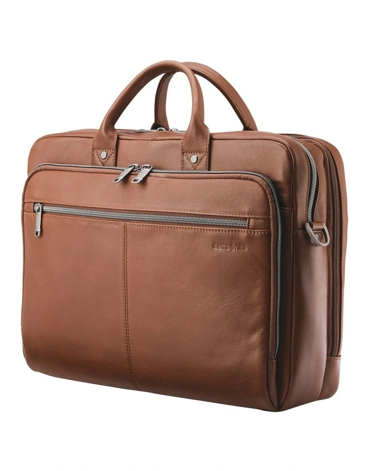 Classic Leather Toploader Briefcase in Cognac Brown