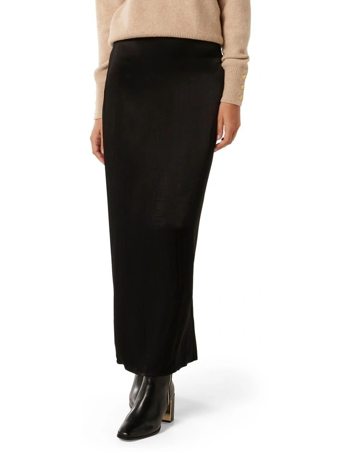Shae Satin Column Skirt in Black