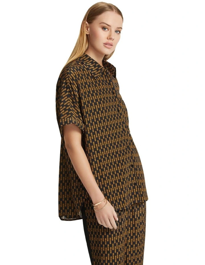 Jasmine Printed Short Sleeve Shirt in Black/Gold