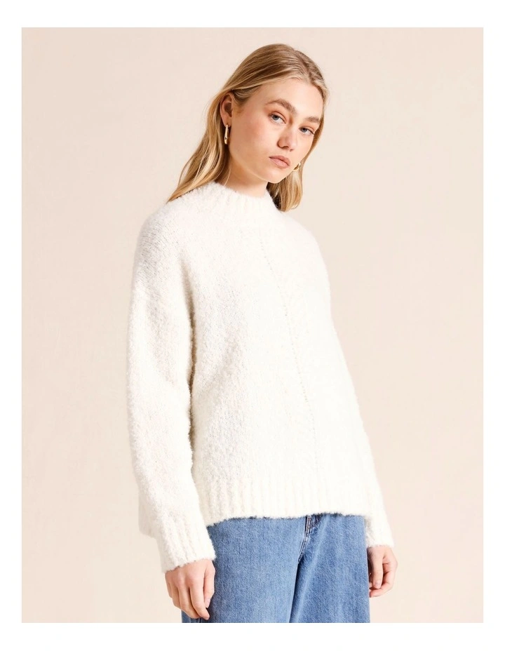 Detailed Mock Neck Knit Jumper in Cream