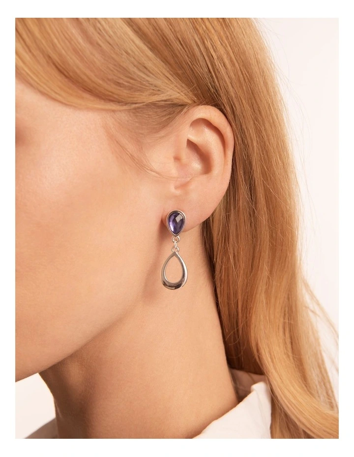 Open Stone Drop Clip On Earrings in Indigo
