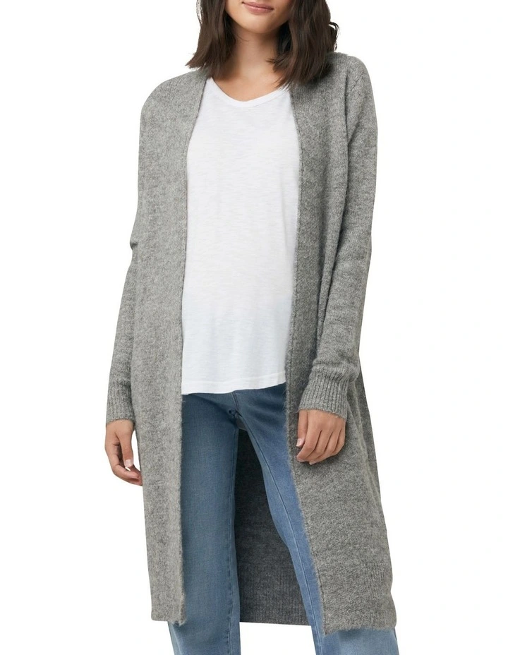 Linda Longline Knit Cardigan in Charcoal Marle