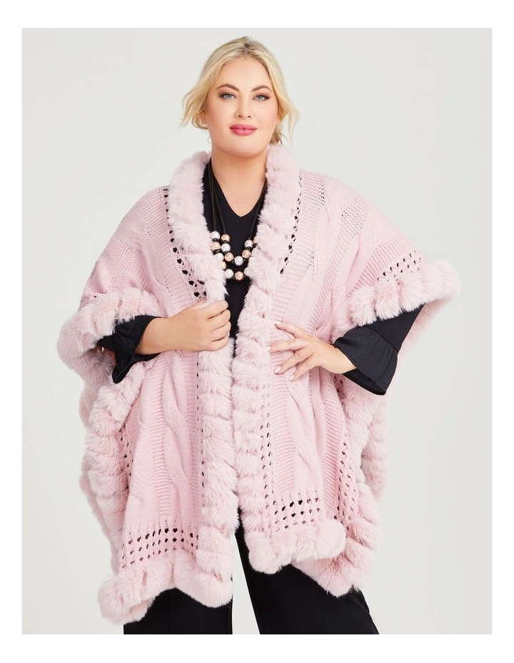 Detailed Fur Wrap in Blush