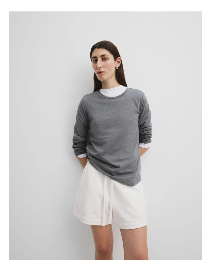 Australian Cotton Long Sleeve Slub T-shirt in Mineral