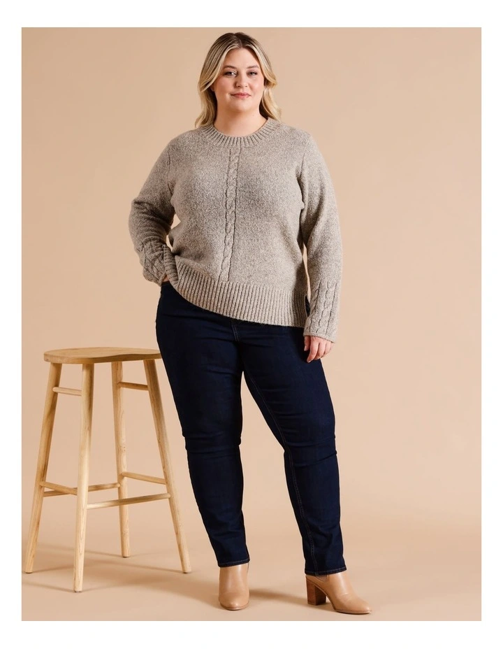 Recycled Polyester Blend Cable Cuff Jumper In Dark Neutral