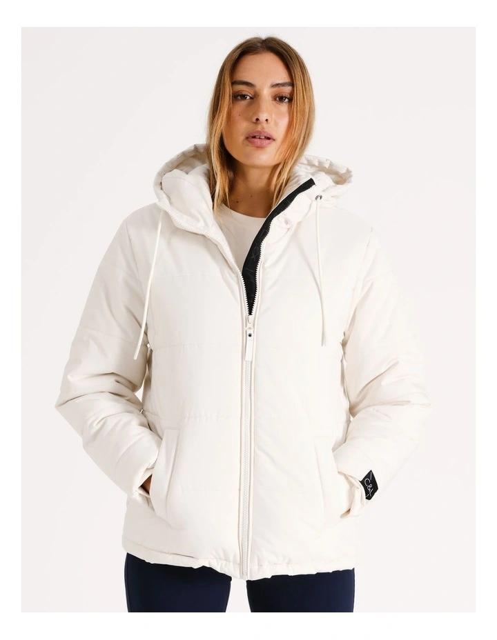 Hooded Puffa Jacket in Cream