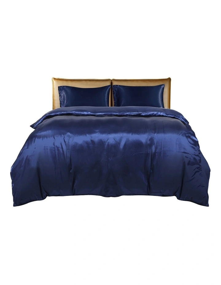 Silky Satin Bedspread Pillowcases Summer King Single Quilt Cover Set in Blue