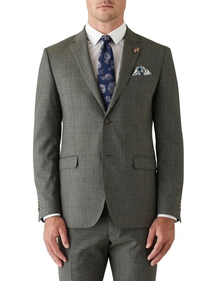Slim Fit Nitro Houndstooth Wool Suit Jacket Olive