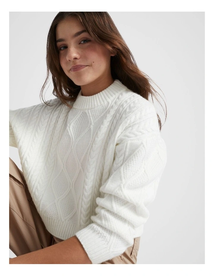 Cable Crop Knit in White