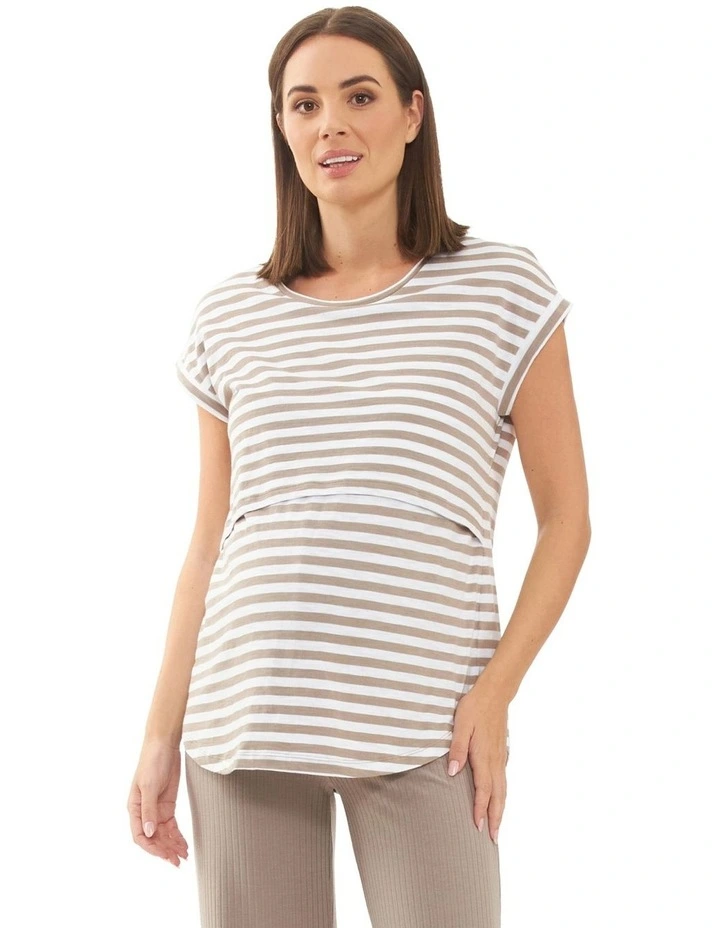 Lionel Nursing Tee in Taupe/White