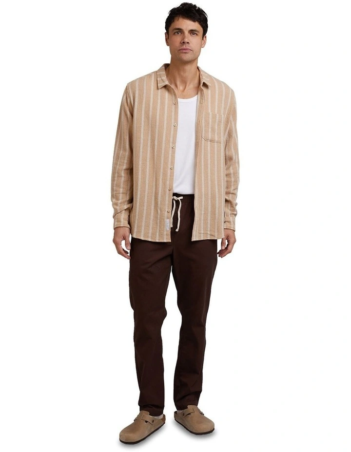 Coen Striped Long Sleeve Shirt in Tan