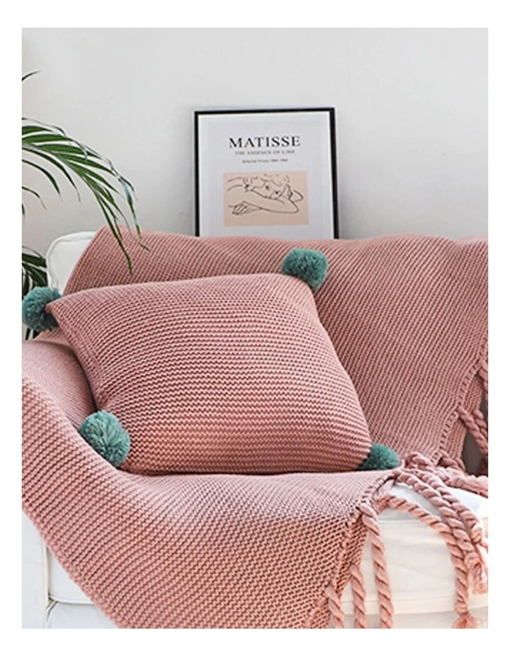 Tassel Fringe Knitting Blanket in Pink
