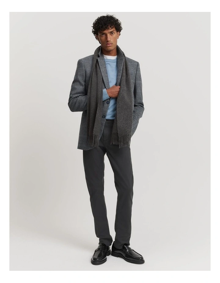 Regular Fit Lambswool Check Blazer in Steel Blue