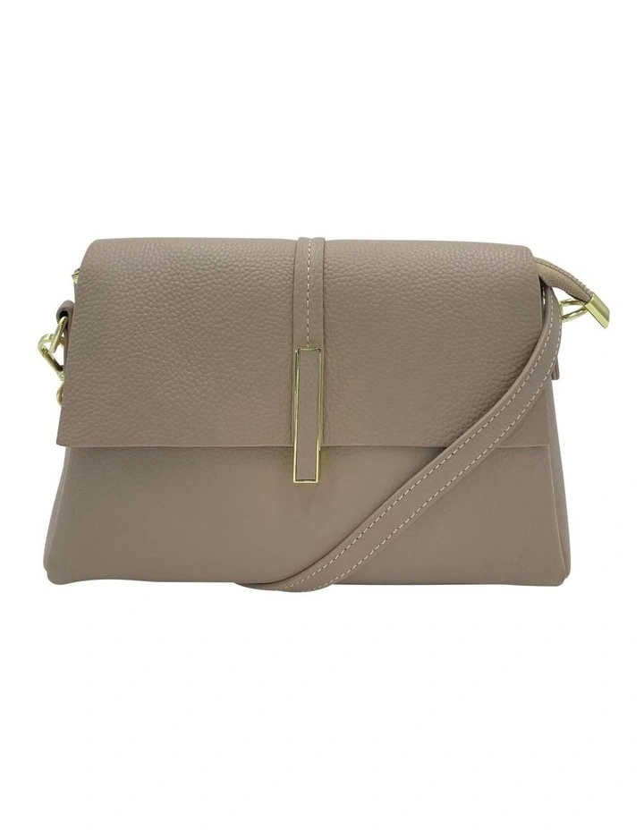 Lola Flap Leather Crossbody Bag in Light Taupe