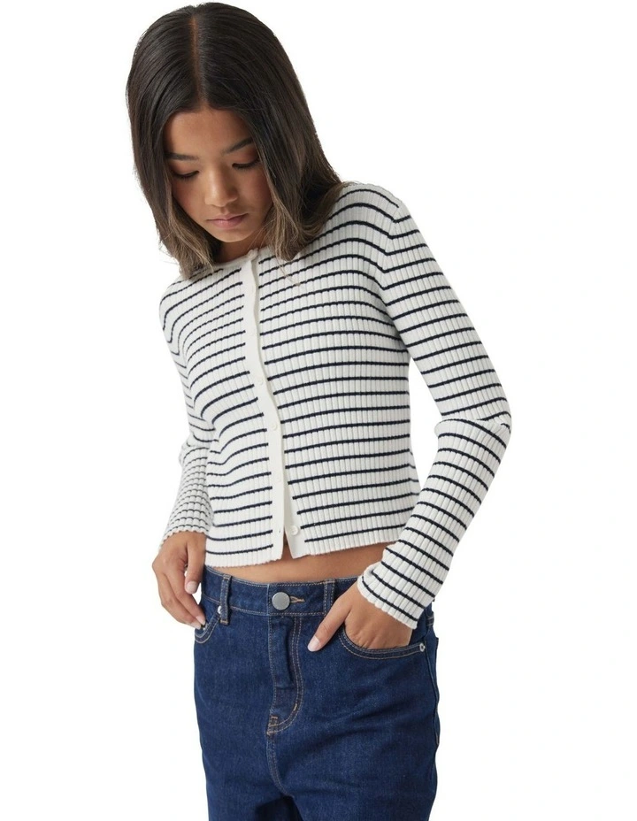 Greta Button Top in Cream/Navy Stripe