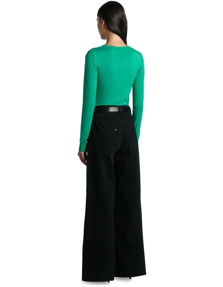 Long Sleeve Round Neck Knit Jumper in Emerald