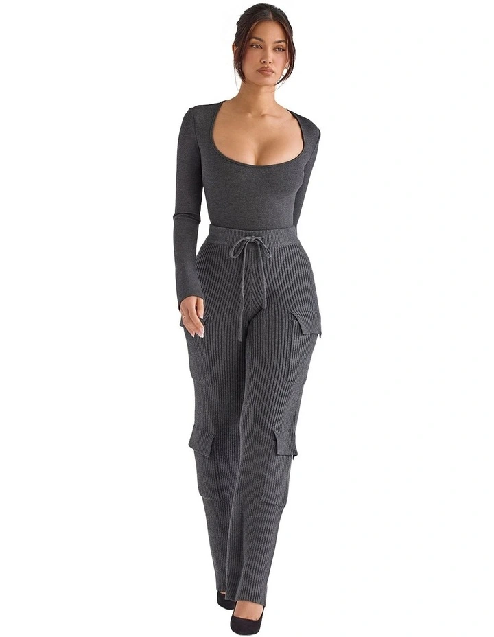 Tea Knitted Utility Trousers in Charcoal