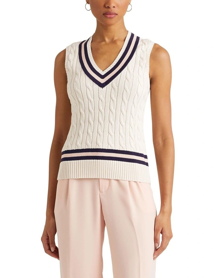 Cable-Knit Cotton Cricket Sweater Vest in Natural