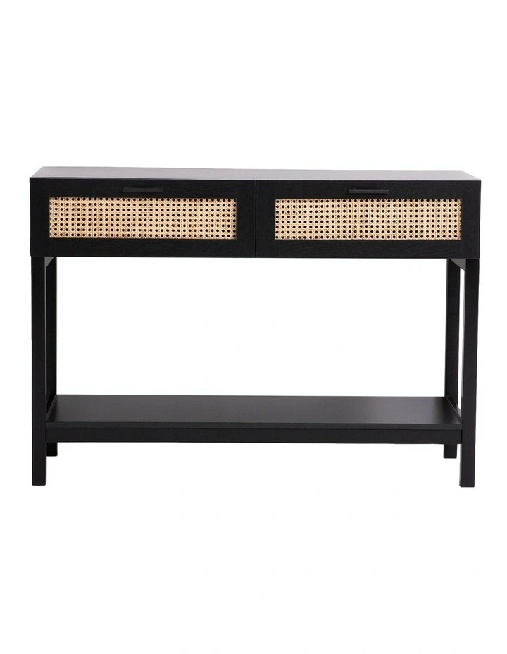 Casa Decor Rattan Console Table in Wood Black