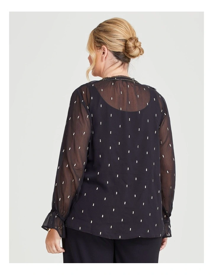 Pan Ruffle Smock Blouse in Black/Gold