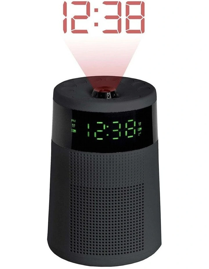 Sleek Projector Alarm Clock & Radio in Black
