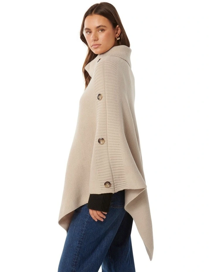 Betty Button Poncho in Beige