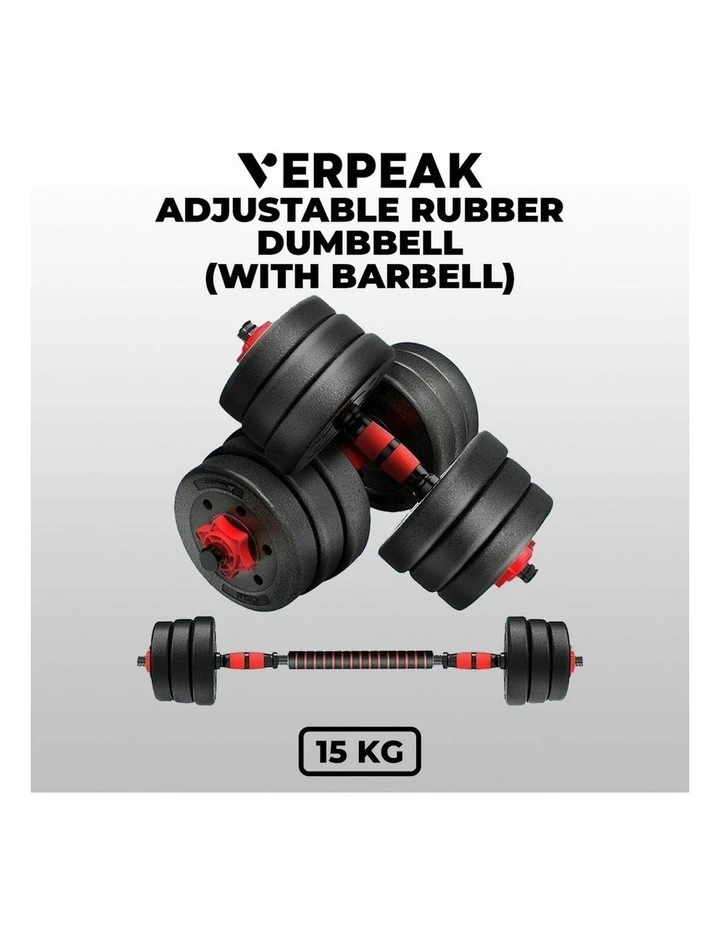 Adjustable Rubber Dumbbell 15kg in Black