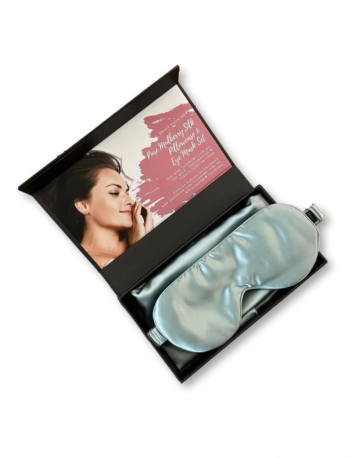 Silk Eye Mask And Pillowcase in Steel Blue