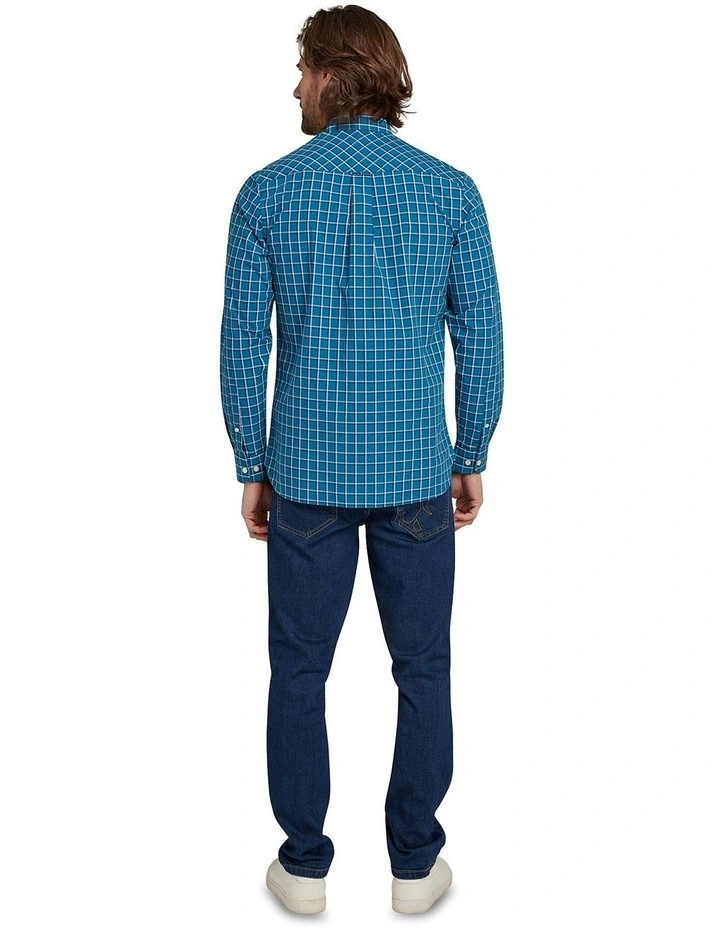 Small Double Check Poplin Long Sleeve Shirt in Mid Blue