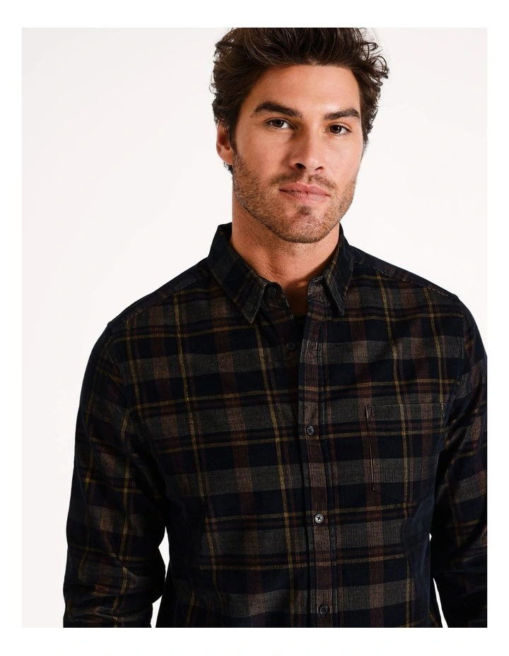 Sealers Cove Cord Check Long Sleeve Shirt in Black