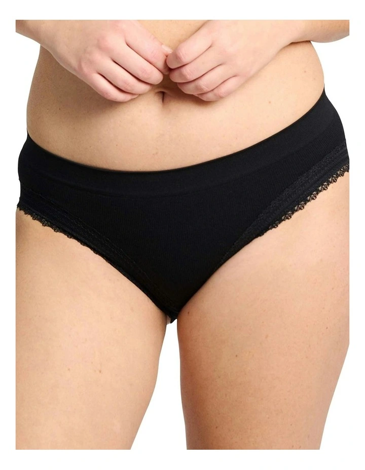 Agathe Ribbed Lace Trim Classic Brief in Black