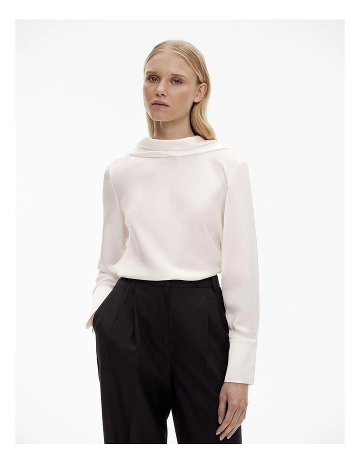 Drape Neck Long Sleeve Blouse in Chalk
