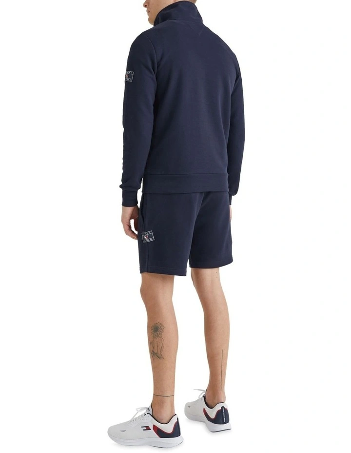 Recycled Cotton Zip Mock Neck in Navy