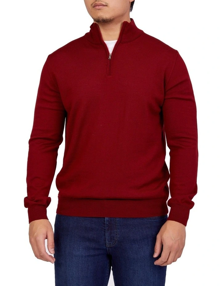Merino 1/2 Zip Knit In Red