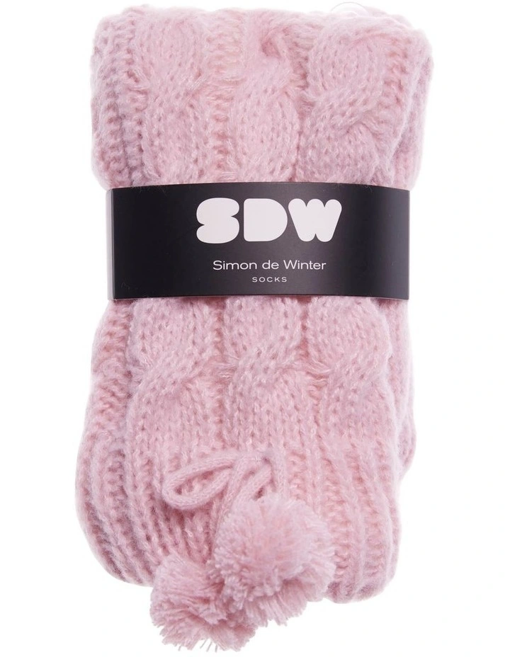 Sherpa Lined Cable Knit Home Socks 1 Pair in Dusty Blush
