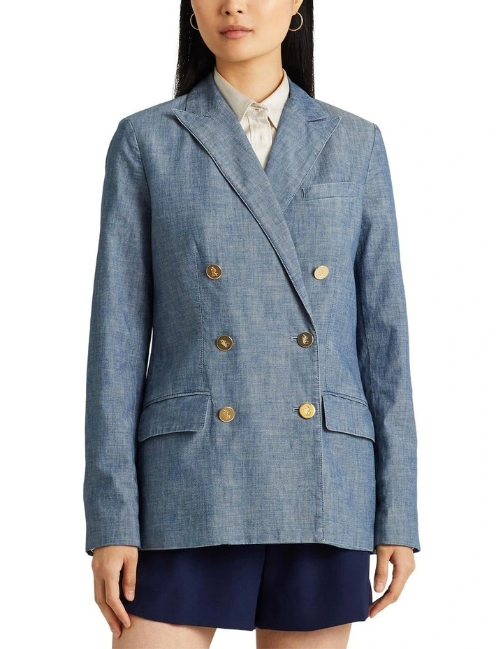 Double-Breasted Chambray Blazer in Blue