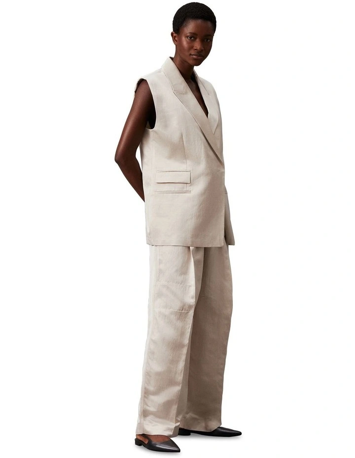 Shiny Viscose Tailored Wide Leg in Grey