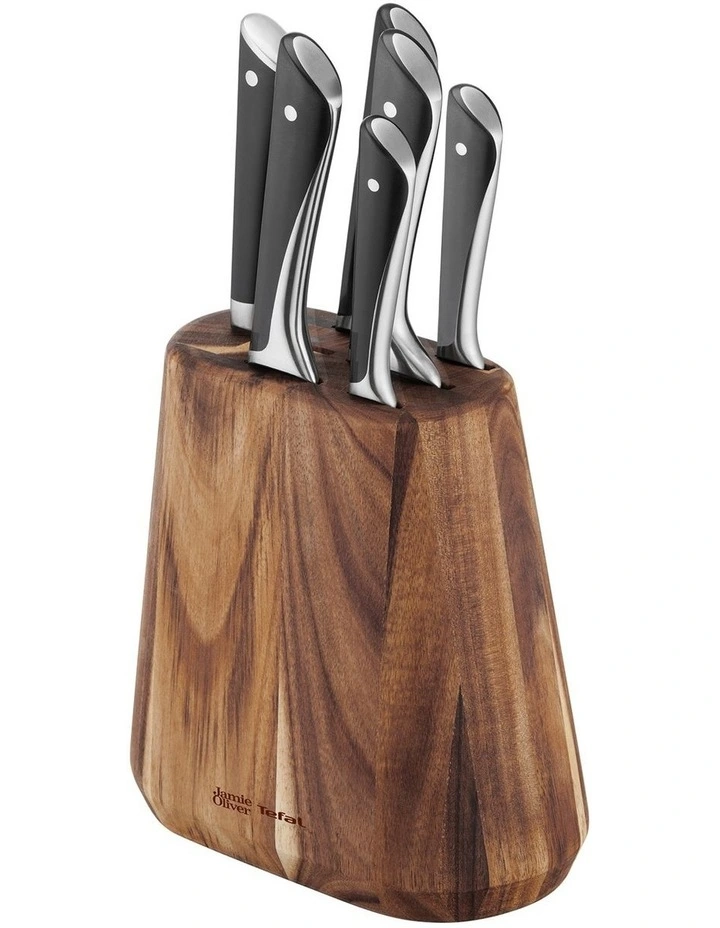 6 Piece Knife Block Set with BONUS Medium Chopping Board in Brown