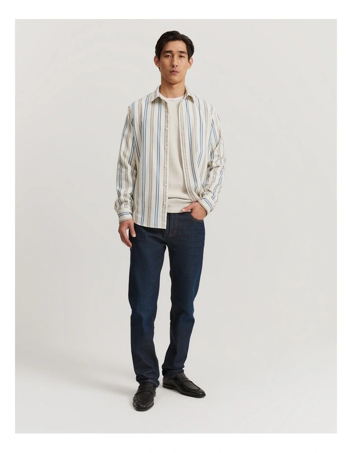 Regular Fit Cotton Stripe Shirt in Ecru