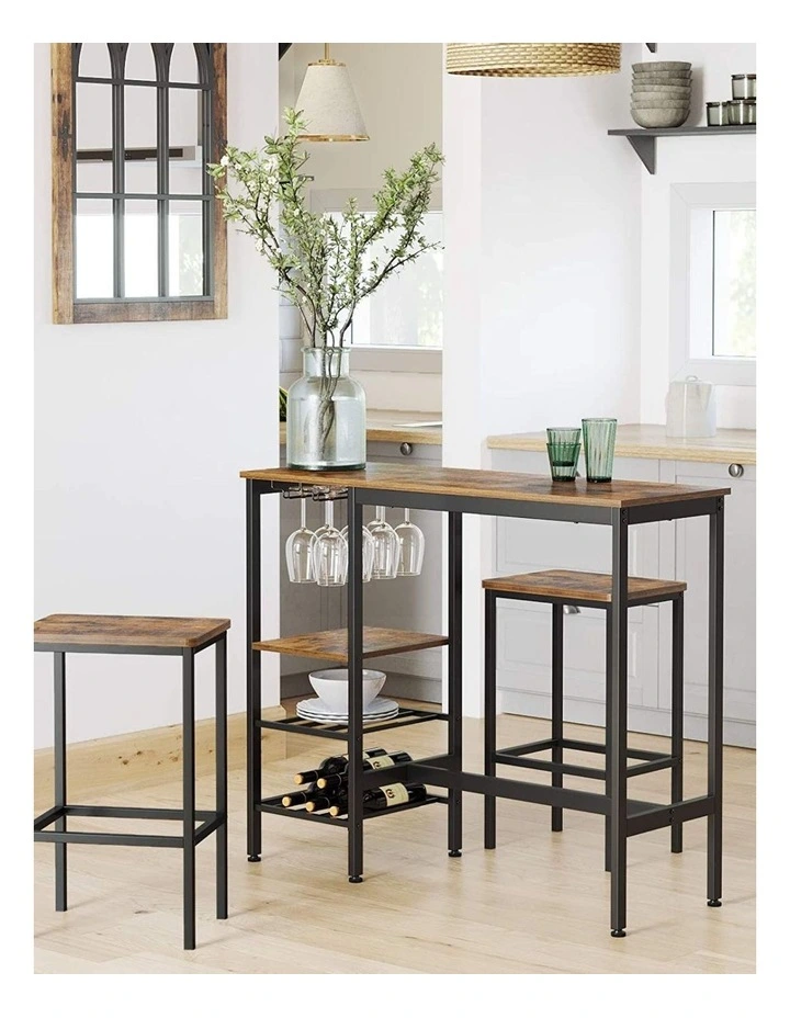 Bar Table with Wine Glass Holder and Bottle Rack in Brown/Black