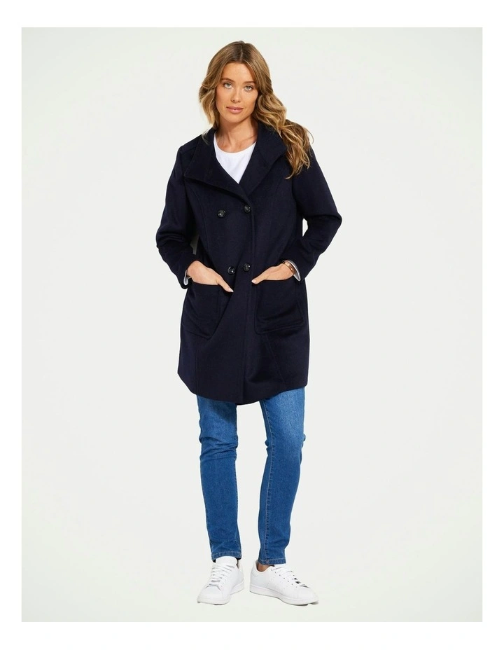 Zarina Double Breasted Long Coat in Blue