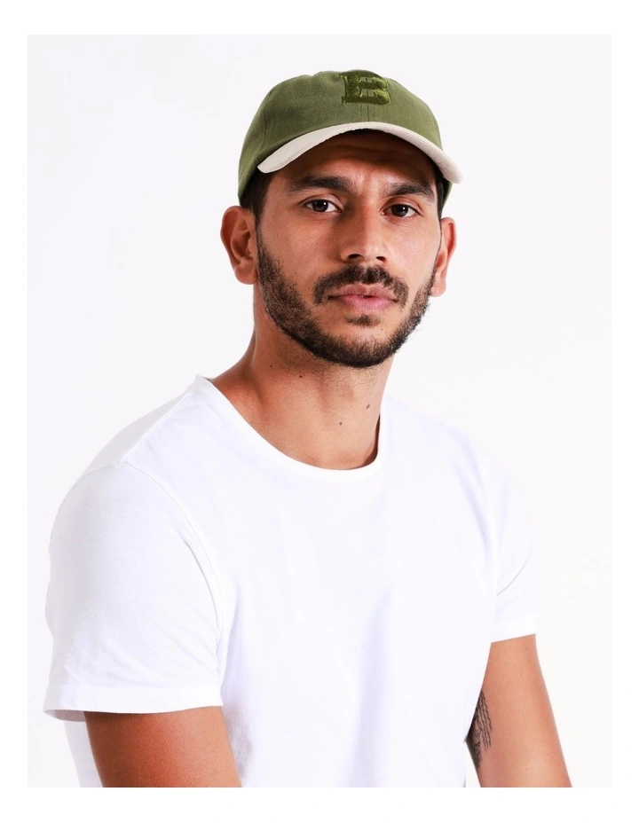Embroidered Cap with Micro Suede Brim in Olive