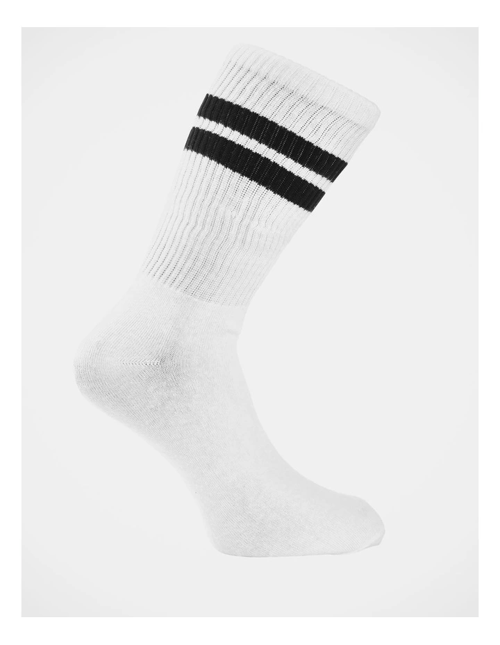 4 Pair Sports Crew Rib Socks in White/Black/Grey Stripe