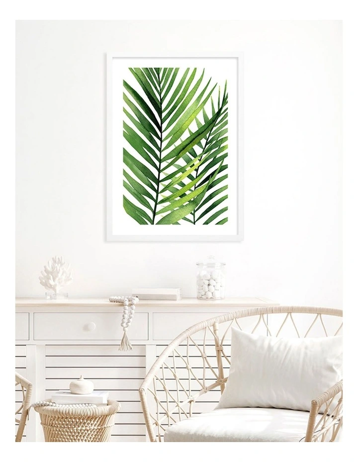 Australian Made Kentia Palm Leaves Art Print A2 in White Frame