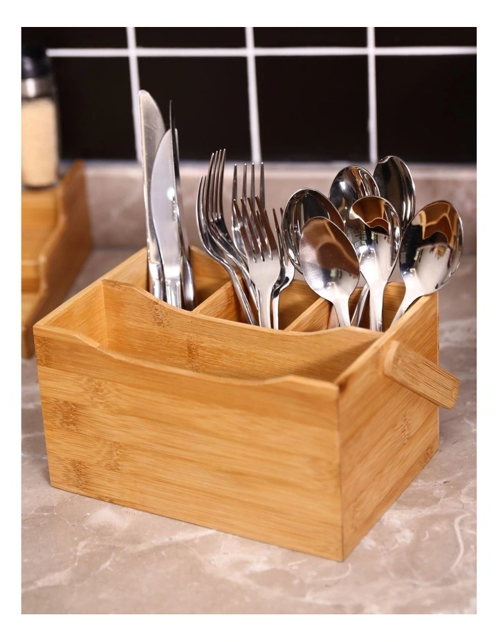 Sherwood Home Bamboo Cutlery Caddy in Natural Brown