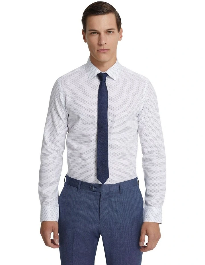 Beckton Luxury Printed Shirt in White/Navy