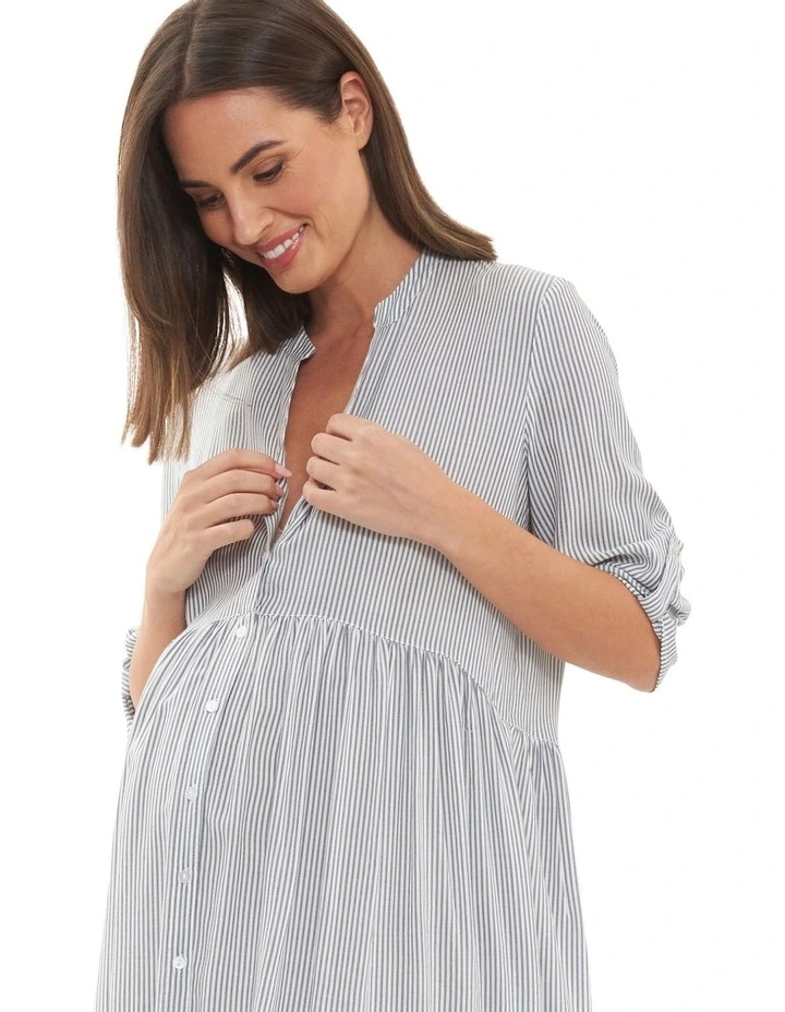 Sam Stripe Dress in Slate/White