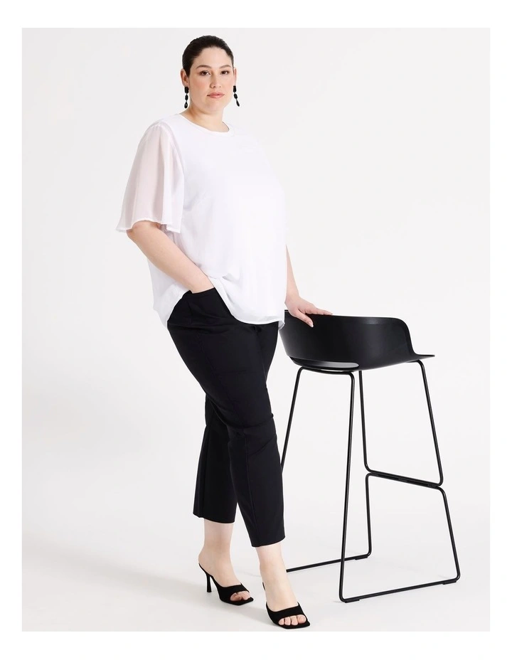 Flutter Sleeve Mixed Media Tee in Ivory