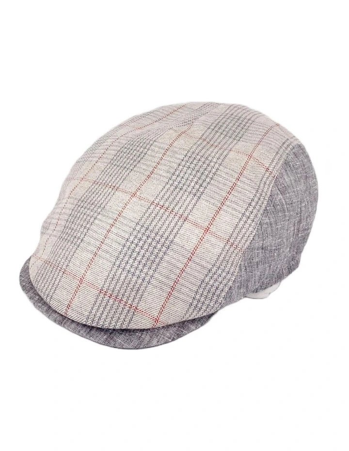 M By Flechet Check Panel Linen/Cotton Sports Cap in Grey